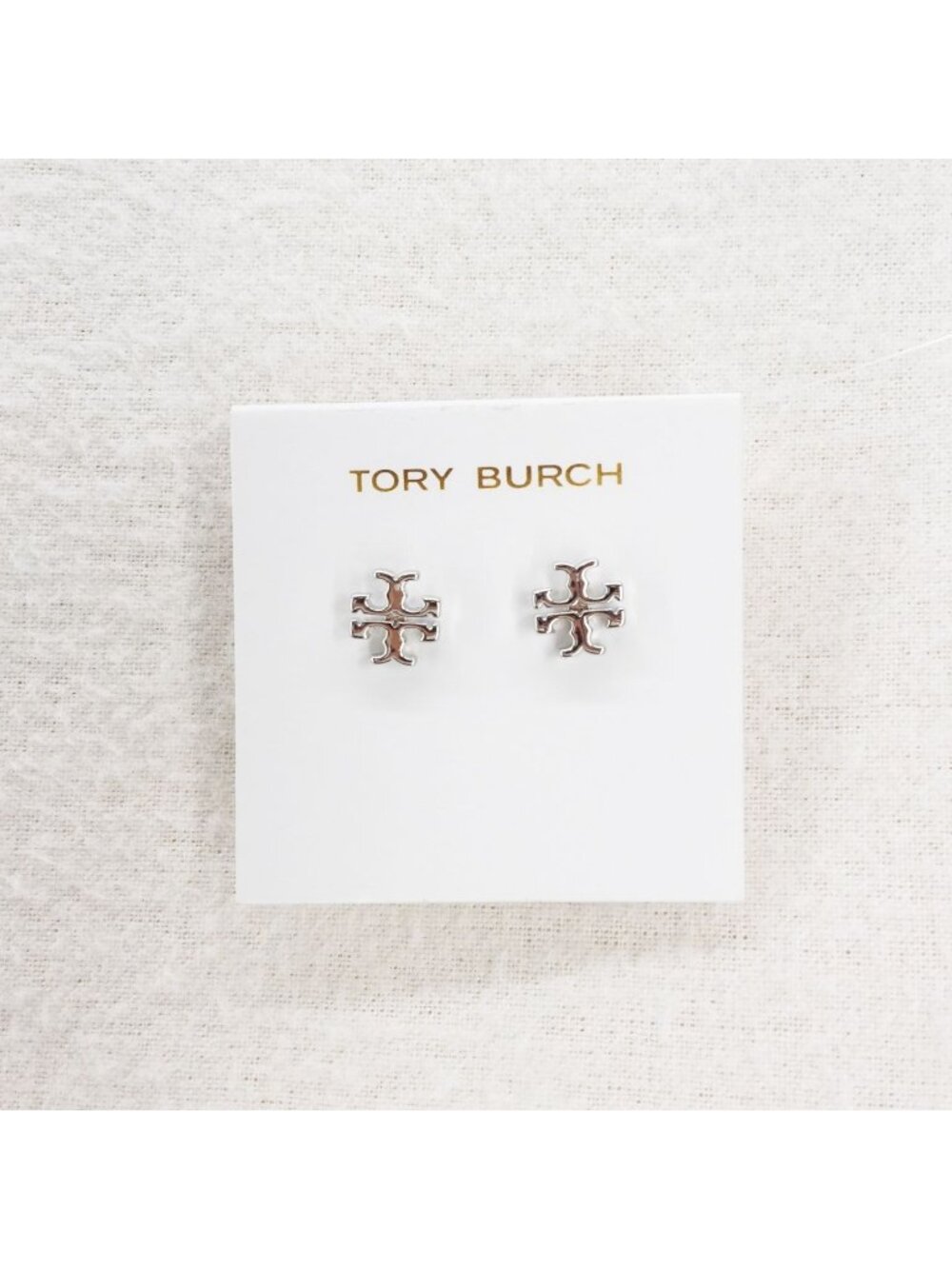 Tory Burch Logo Stud Earrings Silver OS